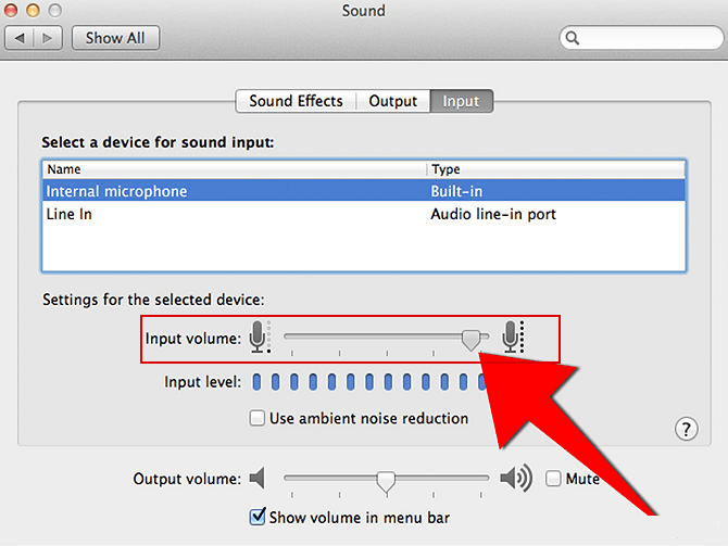 Changing the input volume