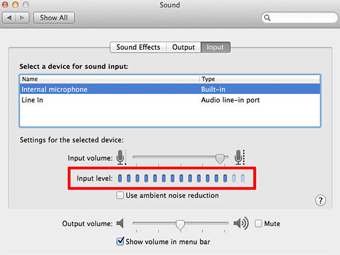 Checking for blue bars indicating that the mic is heard by the computer