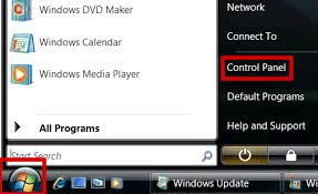 Finding the control panel in the Start menu