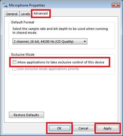 The option to choose in the advanced tab