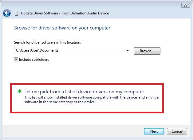 Choosing to pick from device list