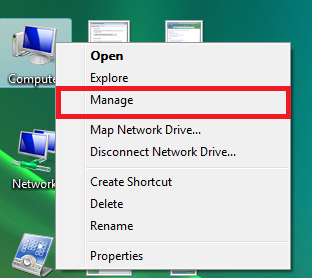 Clicking Manage in the right-click menu