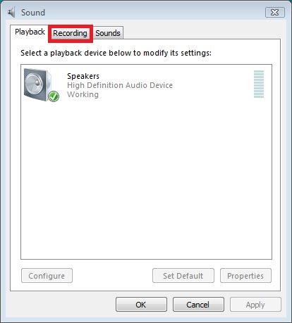 Switching to the recording tab