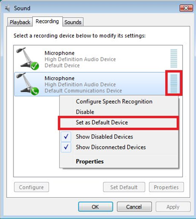 Setting default device