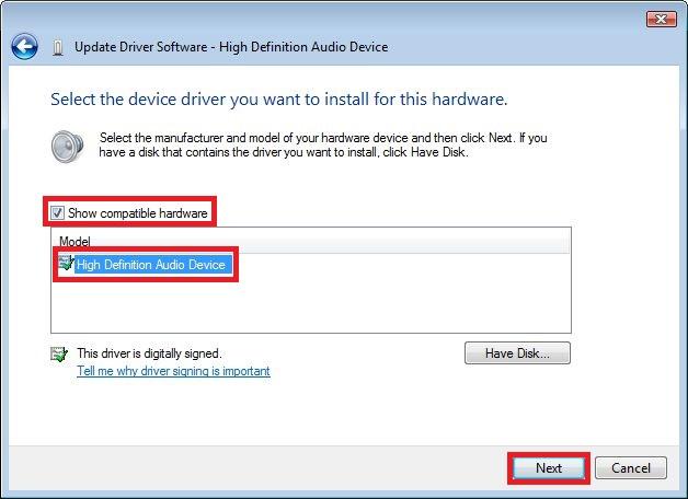 Show compatible hardware button and high definition audio device